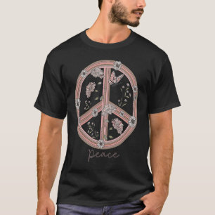 Friedenszeichen Boho Floral Schmetterling Pflanze T-Shirt