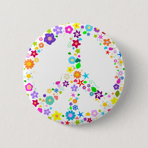 Friedenszeichen der Blumen Button