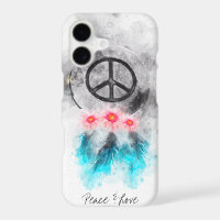 *~* Friedenszeichen Federn Blumen Boho Tribal Grun