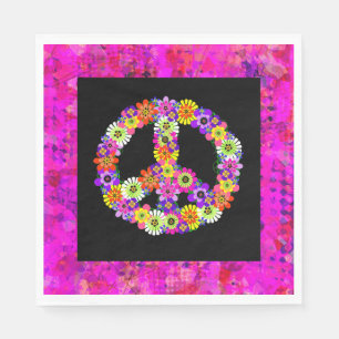Friedenszeichen floral auf schwarzen Petalen Serviette