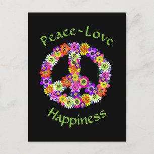 Friedenszeichen Floral Frieden Liebe Glück Postkarte