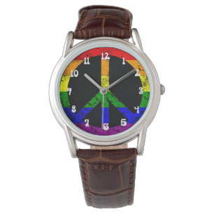 Friedenszeichen für Regenbogenflagge Armbanduhr