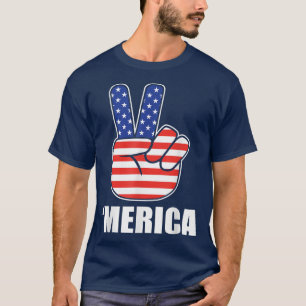 Friedenszeichen Hand 4. Juli Amerikanische Flagge T-Shirt
