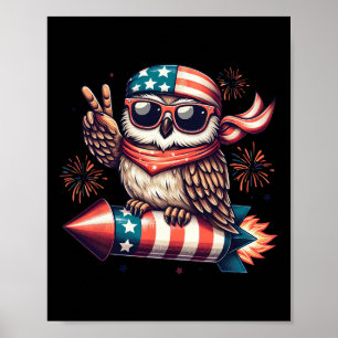 Friedenszeichen Hand Eule Feuerwerk Amerikanisch U Poster
