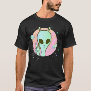 Friedenszeichen Hand Planet Sterne UFO Cool Trippy T-Shirt