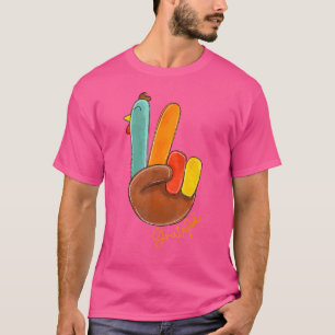 Friedenszeichen Hand Truthahn Erntedankfest Dankba T-Shirt