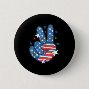 Friedenszeichen Hand USA-Flagge 4. Juli Patriotisc Button