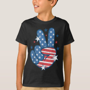 Friedenszeichen Hand USA-Flagge 4. Juli Patriotisc T-Shirt