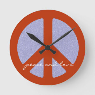 Friedenszeichen, Hippies Retro Runde Wanduhr