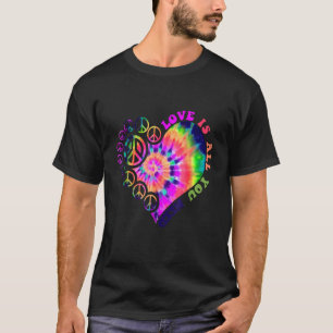 Friedenszeichen Liebe 60er 70er gefärbte Krawatte T-Shirt