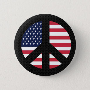 Friedenszeichen mit amerikanischer Flagge Button