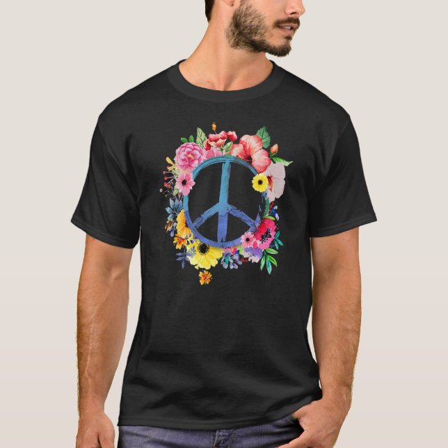 Friedenszeichen mit Blume für Frieden T-Shirt (Vorderseite)