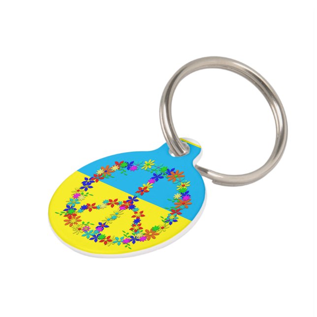 Friedenszeichen mit Blume, ukrainische Fahne Haustiermarke (Seite)