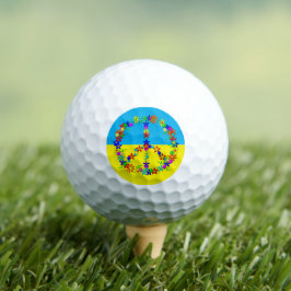 Friedenszeichen mit Blume, ukrainische Flagge Golfball