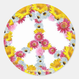 Friedenszeichen mit Blumen Runder Aufkleber