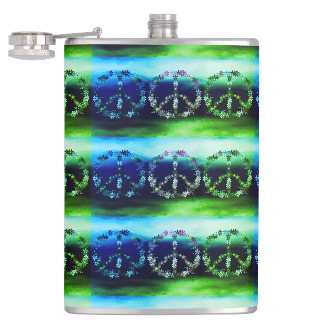 Friedenszeichen mit bunten Blume Flachmann (Geöffnet)