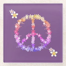 Friedenszeichen mit bunten Blume Glasuntersetzer