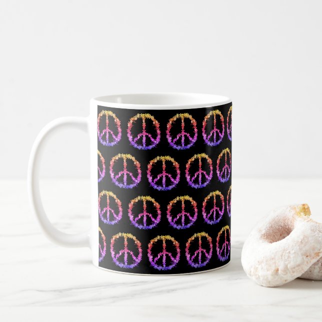 Friedenszeichen mit bunten Blume Kaffeetasse (Mit Donut)