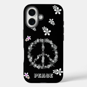 Friedenszeichen mit bunten Blume, Personalisiert iPhone 16 Hülle