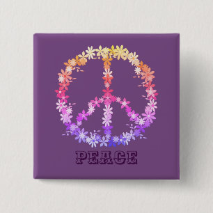 Friedenszeichen mit bunten Blume, Personalisierter Button