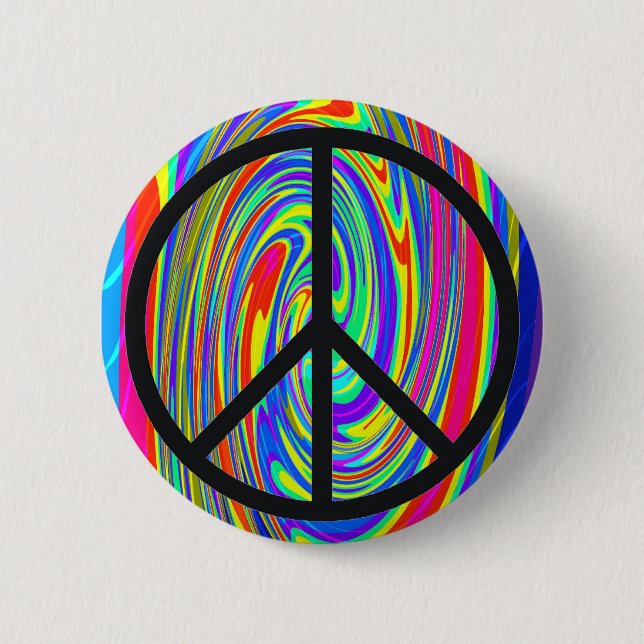 Friedenszeichen mit Trippy gefärbter Krawatte Button (Vorderseite)