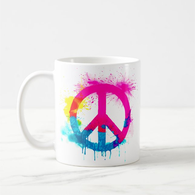 Friedenszeichen Neonfarben Groovy Spray Spritzer Kaffeetasse (Links)