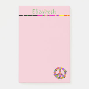 Friedenszeichen personalisiert mit Namen in Rosa Post-it Klebezettel