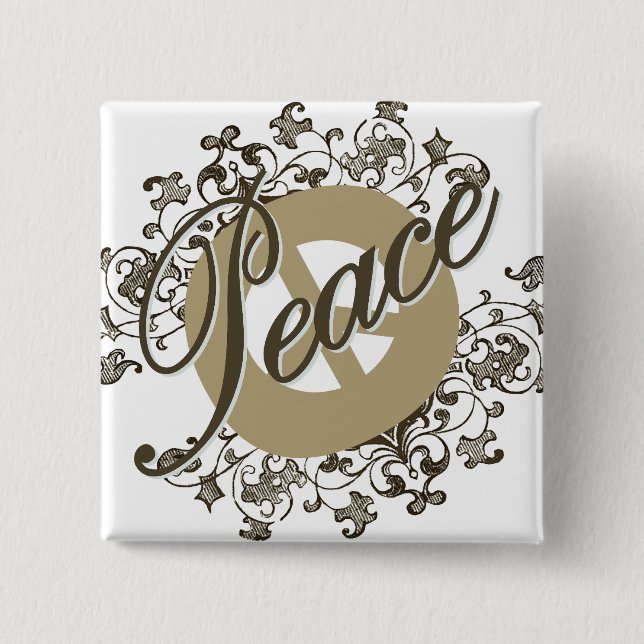 Friedenszeichen Vintages Brown Button (Vorderseite)