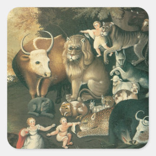 Friedfertiges Königreich von Edward Hicks Vintage- Quadratischer Aufkleber