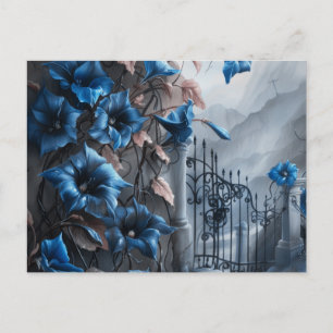 Friedhof Blaue Blumen Schöne Halloween Feiertagspostkarte