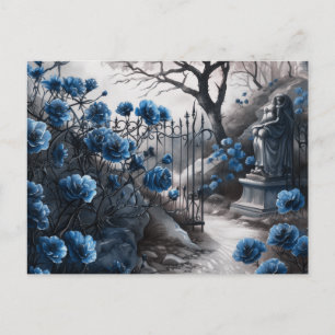 Friedhof Blaue Blumen Schöne Halloween Feiertagspostkarte