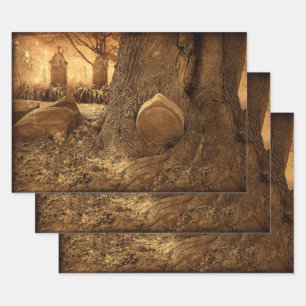 Friedhof Gothic Grabsteine Western Texture Geschenkpapier Set