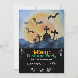Friedhof Graves Bats Full Moon Black Halloween Einladung