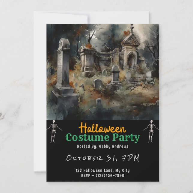 Friedhof Graves Schwarzes Halloween Einladung (Vorderseite)