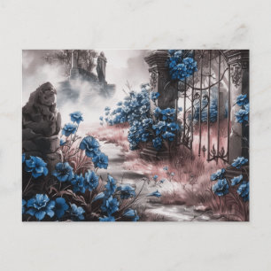 Friedhof Graveyard Blue Floral Schönes Halloween Feiertagspostkarte