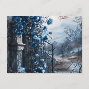 Friedhof Graveyard Blue Floral Schönes Halloween Feiertagspostkarte