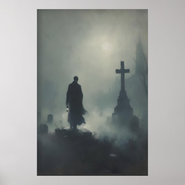 Friedhof im gotischen Stil Druckbare Kunst Dunkle  Poster (Vorne)