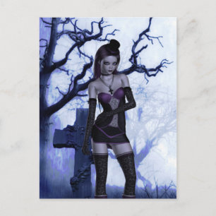 Friedhof Lolita Goth Fantasy gezeichnet Mini Print Postkarte