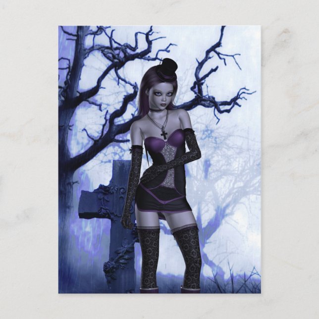 Friedhof Lolita Goth Fantasy gezeichnet Mini Print Postkarte (Vorderseite)