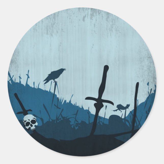 Friedhof mit Schädel und Ravens Runder Aufkleber (Vorderseite)