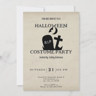 Friedhof RIP Fledermaus Halbmond Vintage Halloween Einladung