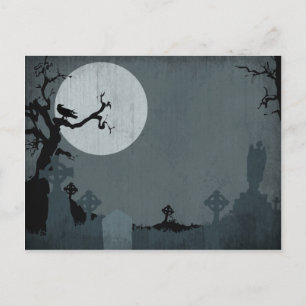 Friedhof und Vollmond zu Halloween Postkarte