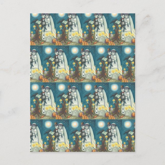 FRIEDHOF VOWS, SKELETON WEDD, BRIDE UND GROOM POSTKARTE (Vorderseite)