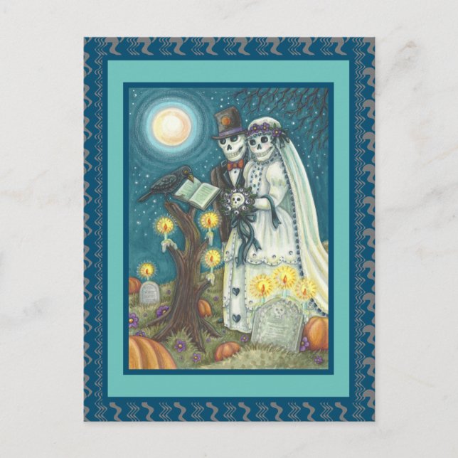 FRIEDHOF VOWS, SKELETON WEDD, BRIDE UND GROOM POSTKARTE (Vorderseite)