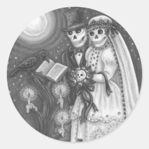 FRIEDHOF VOWS, SKELETON WEDD, BRIDE UND GROOM RUNDER AUFKLEBER
