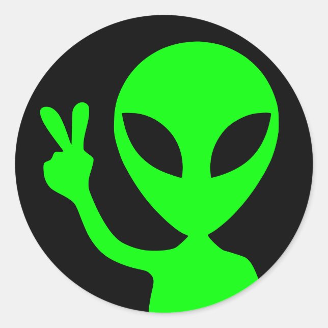 Friedlich Bright Green Alien Black Runder Aufkleber (Vorderseite)