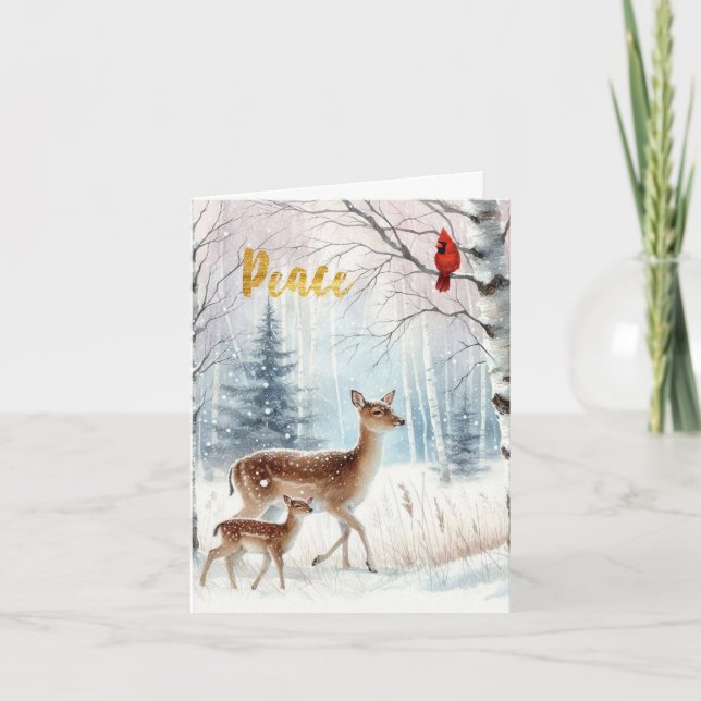 Friedlich Doe and Fawn Christmas Card Karte (Vorderseite)