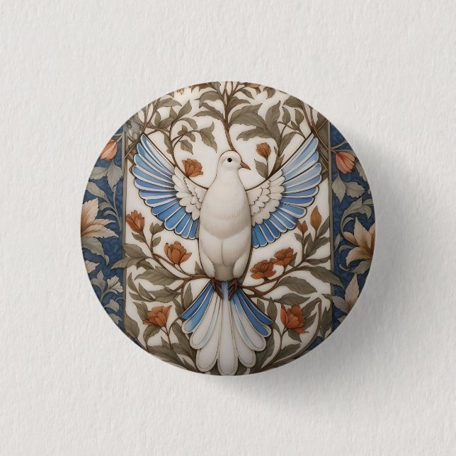 Friedlich Dove William Morris Inspirierte floral Button (Vorderseite)