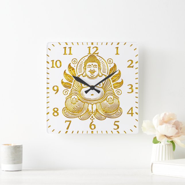 Friedlich Golden Buddha Quadratische Wanduhr (Zuhause)