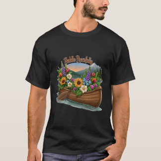 Friedlich paddelnder Kanadier voller Wildblumen T-Shirt